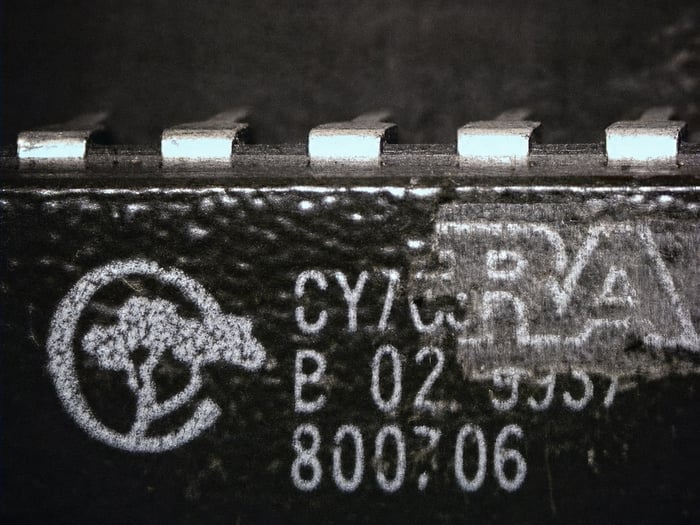 Counterfeit part remarked as Cypress CY7C344-25 with an Altera logo revealed beneath the blacktopping
